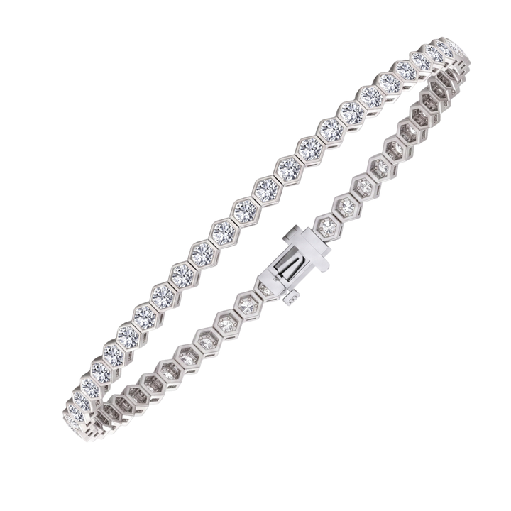 Bezel Set Natural Diamond Honeycomb Tennis Bracelet 18K Solid Gold