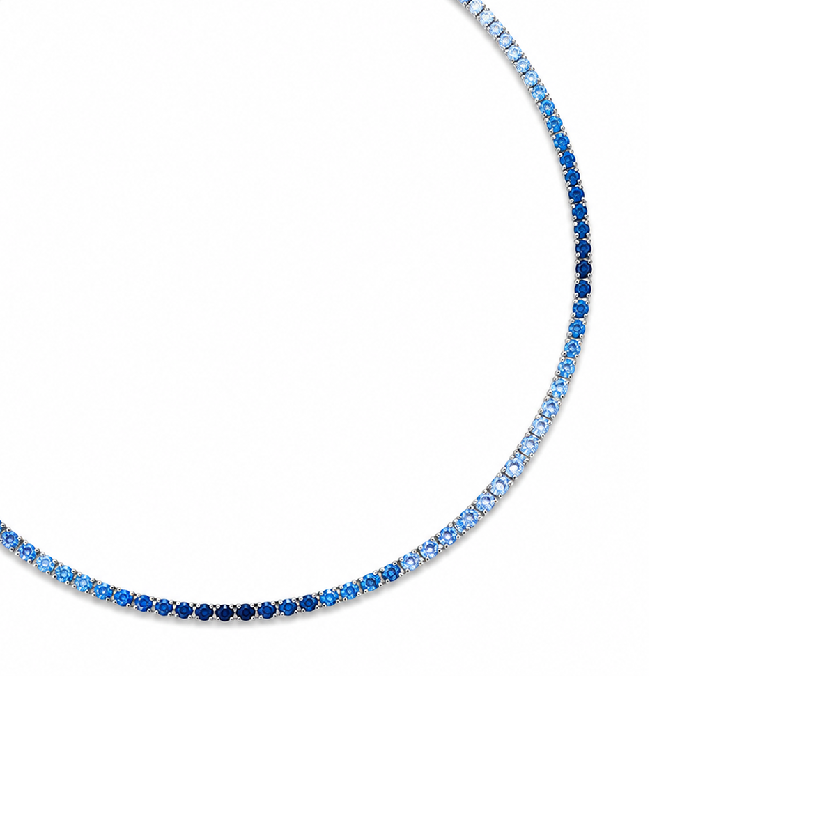 Natural Ombre Blue Sapphire Tennis Necklace Solid Gold white 2
