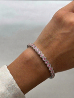 Bezel Set Natural Pink Sapphire Honeycomb Tennis Bracelet lifestyle WG