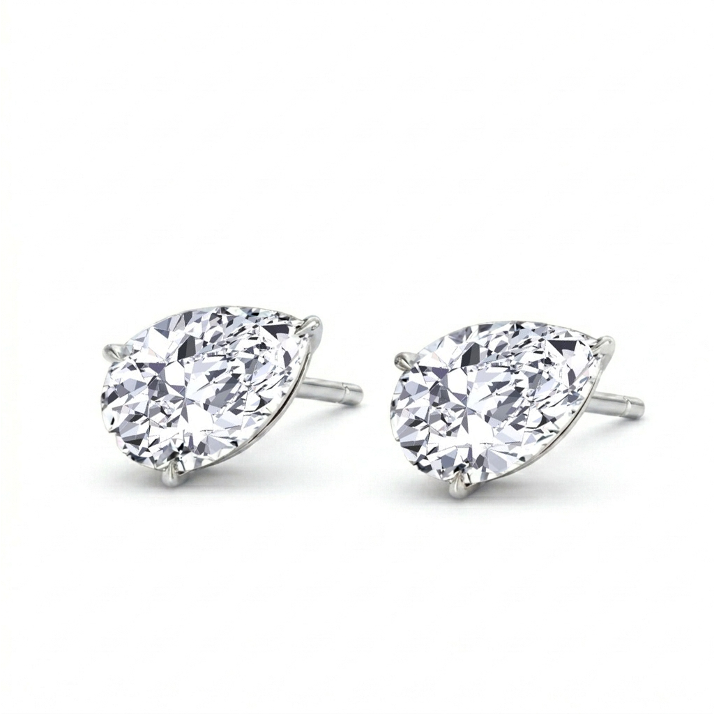 Pear Shaped East West Natural Diamond Studs WG