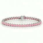 Bezel Set Natural Pink Sapphire Tennis Bracelet White Gold 18K