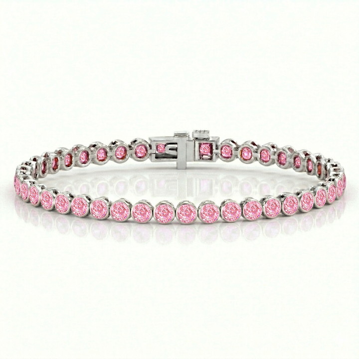 Bezel Set Natural Pink Sapphire Tennis Bracelet White Gold 18K
