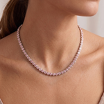 Bezel Set Natural Pink Sapphire Tennis Necklace lifestyle WG