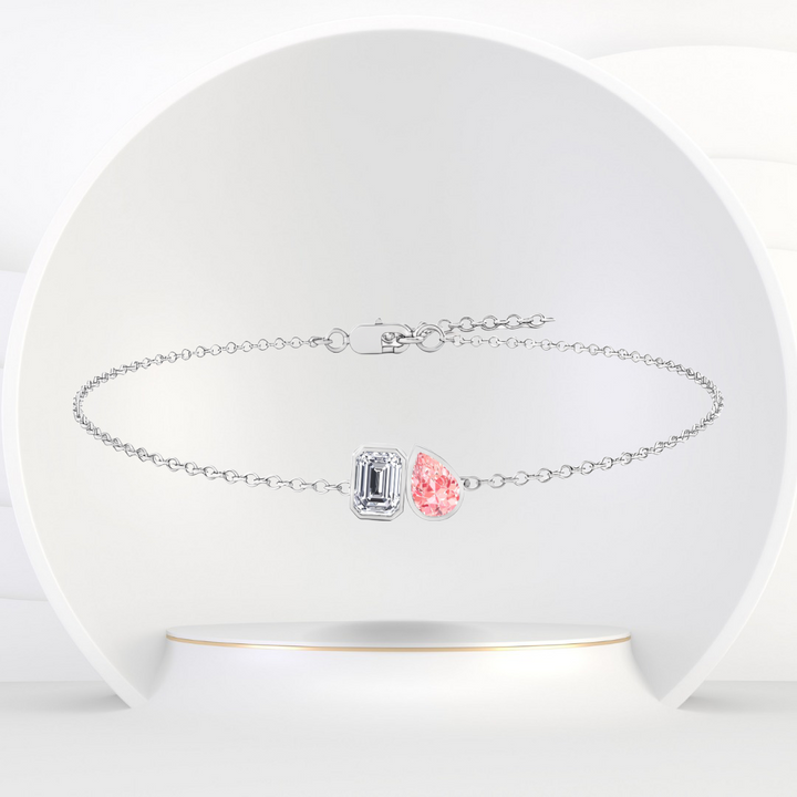 WG Emerald & Pink Sapphire Pear Shape Diamond Bracelet front view