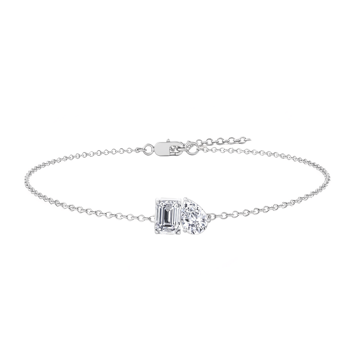 Toi Et Moi Emerald & Pear Shape in 4 Prong  Diamond Bracelet front view 2