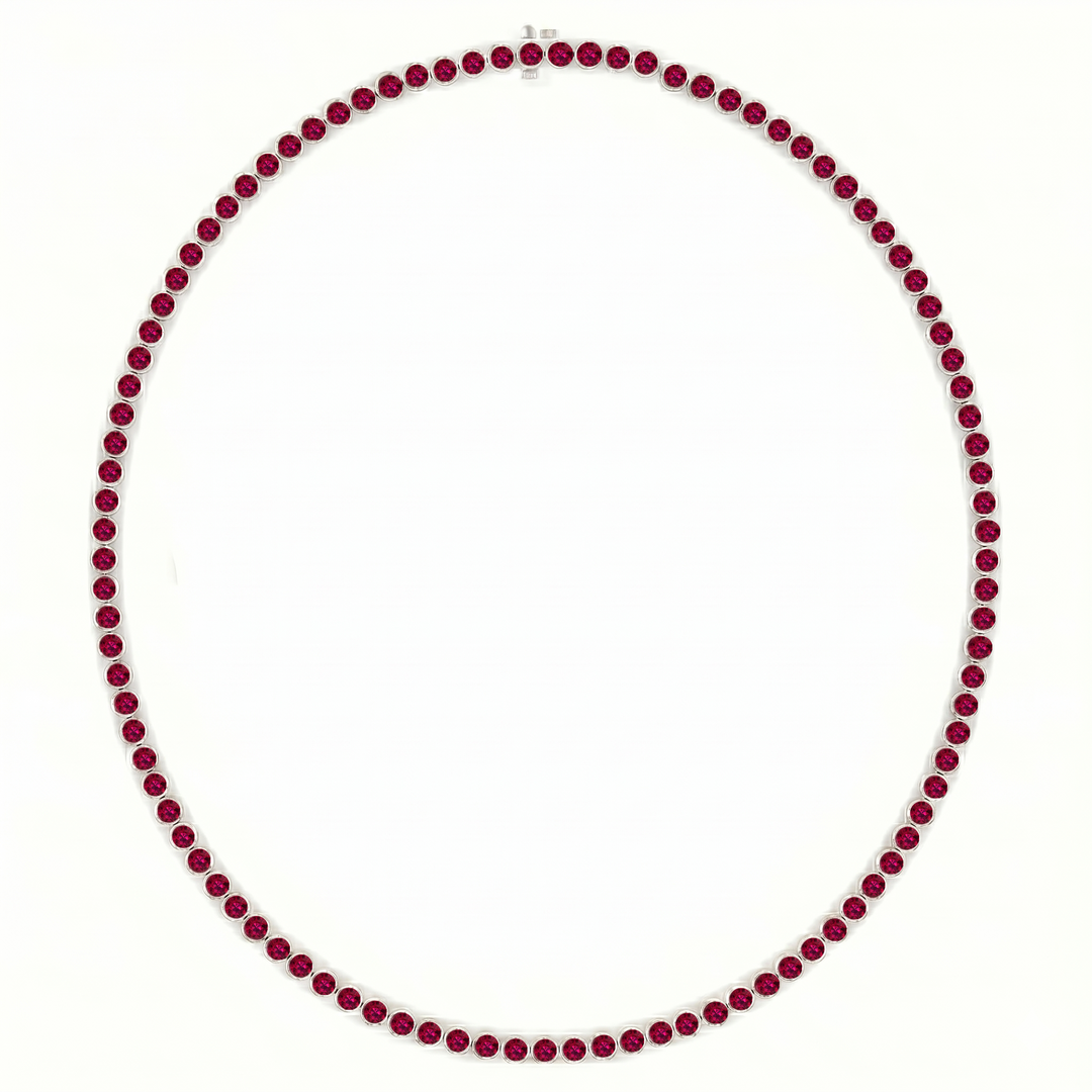 Bezel Set Natural Red Ruby Tennis Necklace WG