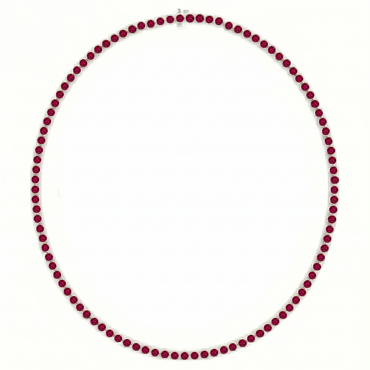 Bezel Set Natural Red Ruby Tennis Necklace WG
