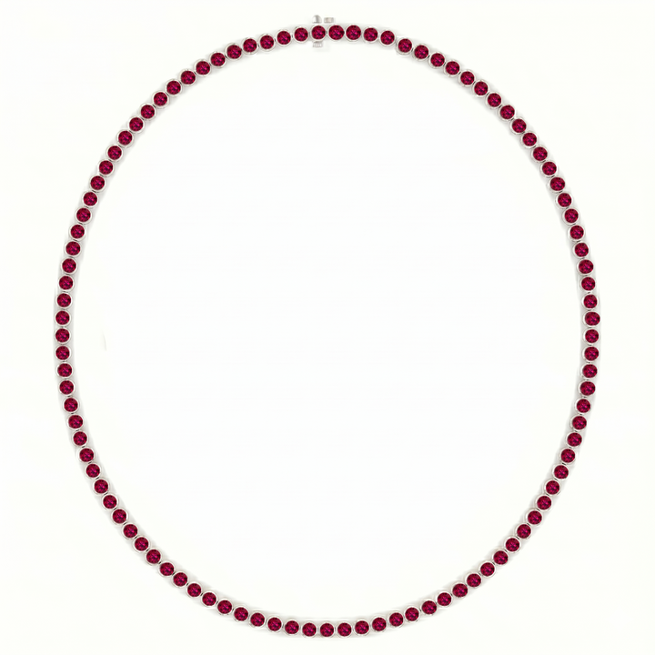 Bezel Set Natural Red Ruby Tennis Necklace WG