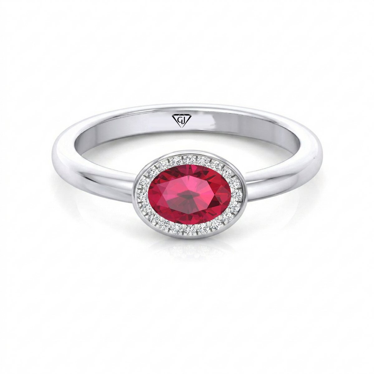 Natural Oval Shape Red Ruby Halo Engagement Ring WG 3
