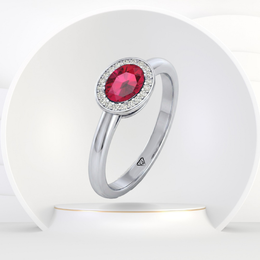 Natural Oval Shape Red Ruby Halo Engagement Ring WG