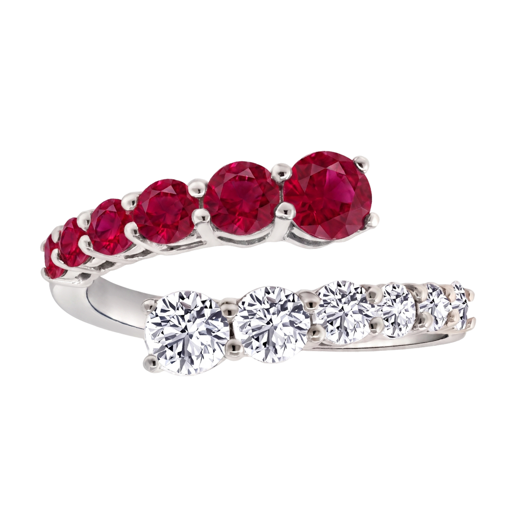 Round Cut Natural Red Ruby and Diamond Wrap Ring WG