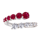 Round Cut Natural Red Ruby and Diamond Wrap Ring WG