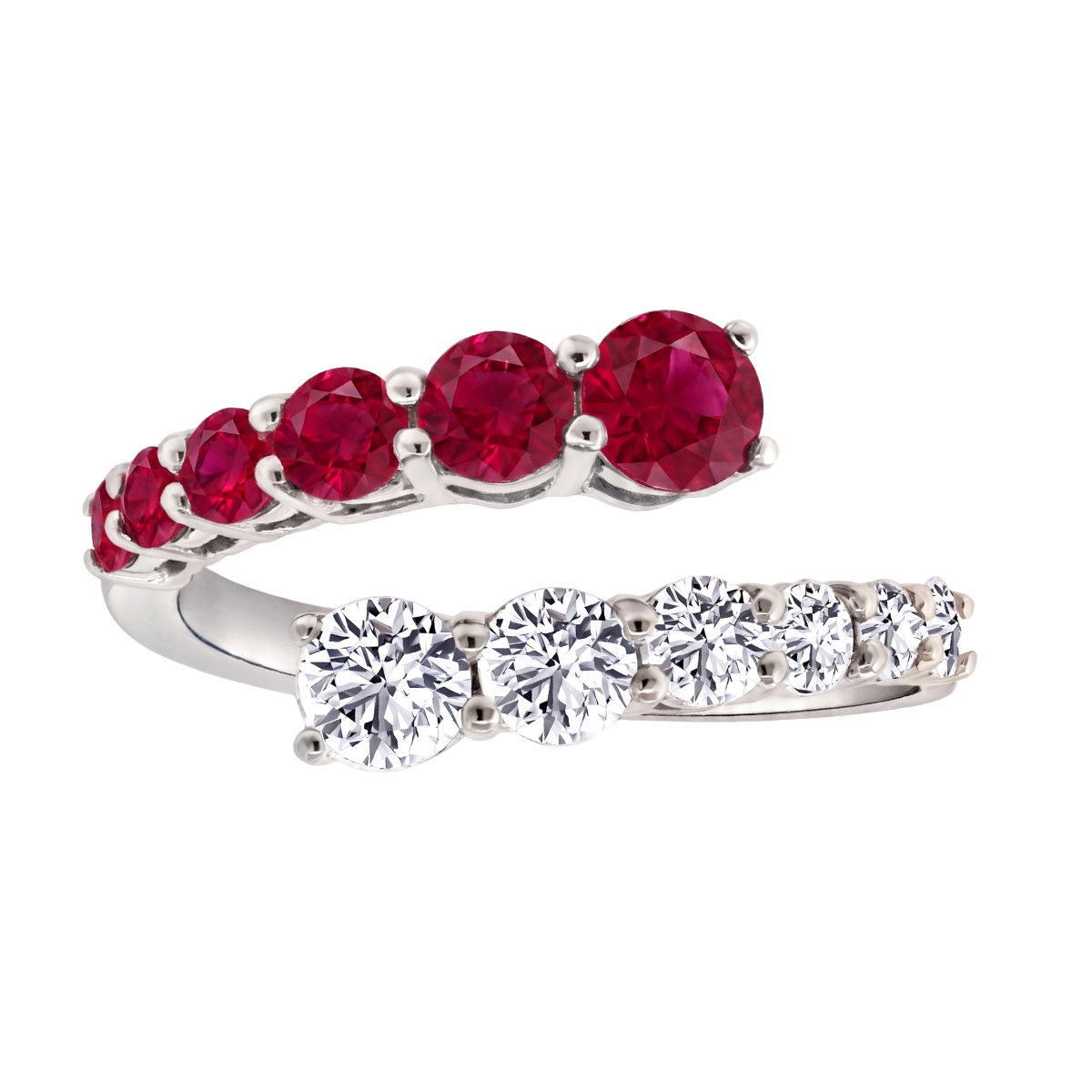 Round Cut Natural Red Ruby and Diamond Wrap Ring WG