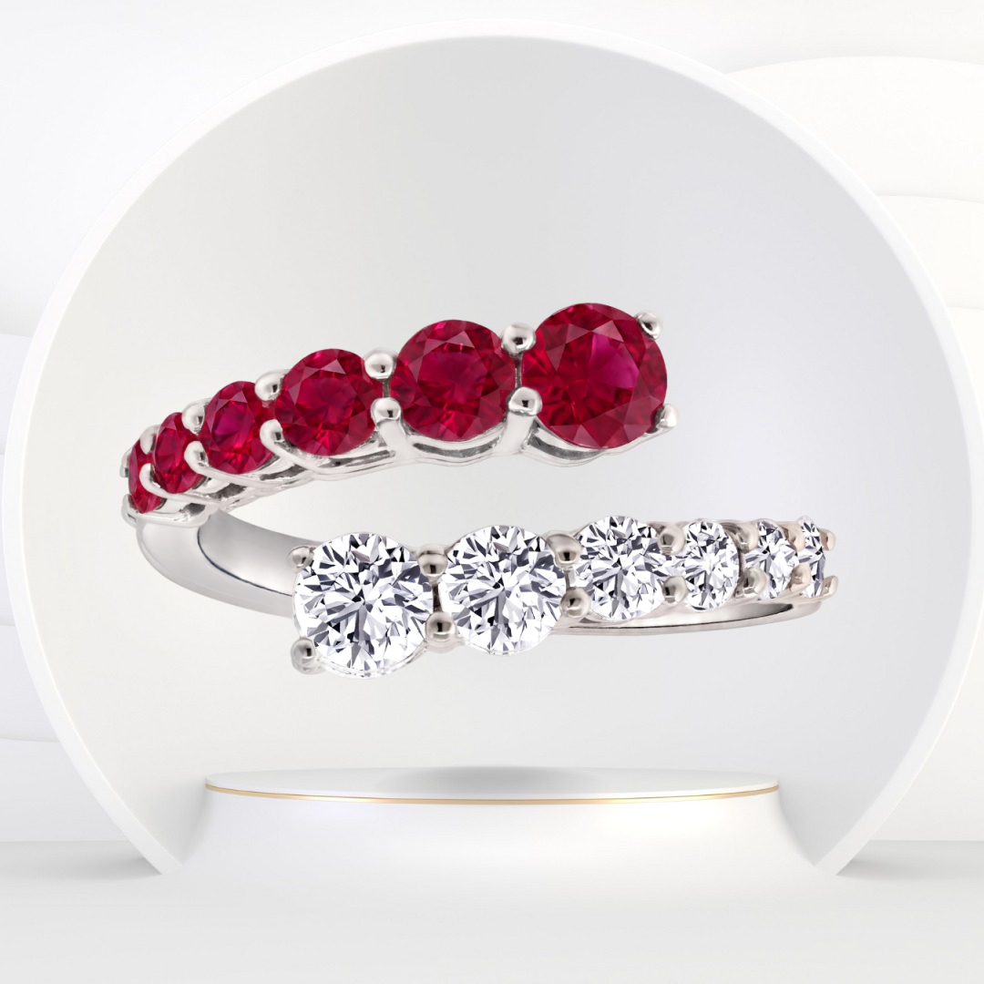 Round Cut Natural Red Ruby and Diamond Wrap Ring