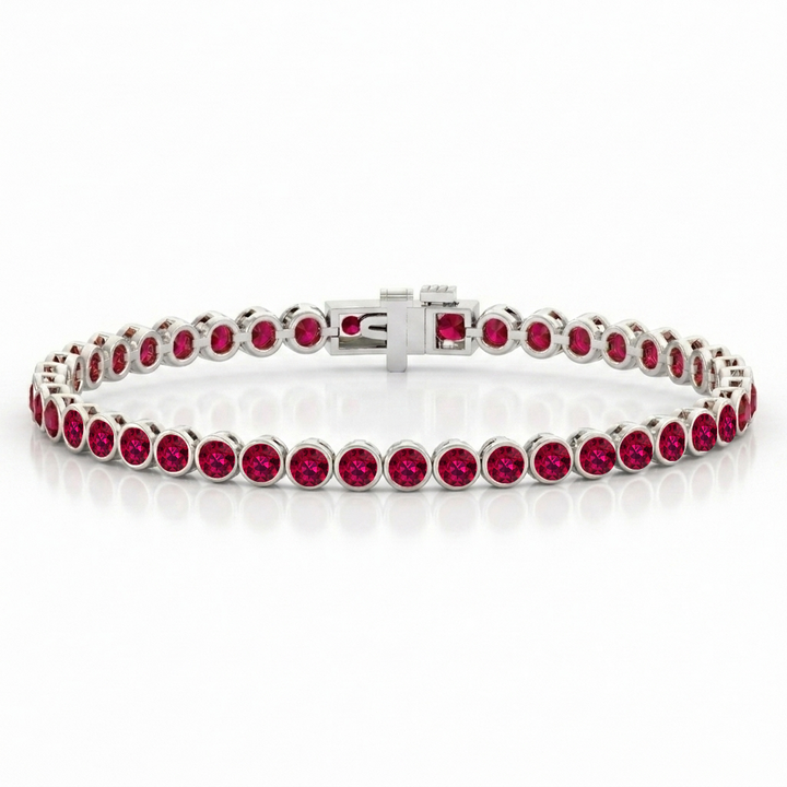 Bezel Set Natural Red Ruby Tennis Bracelet 14K Solid Gold