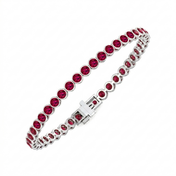 Bezel Set Natural Red Ruby Tennis Bracelet 14K Solid Gold