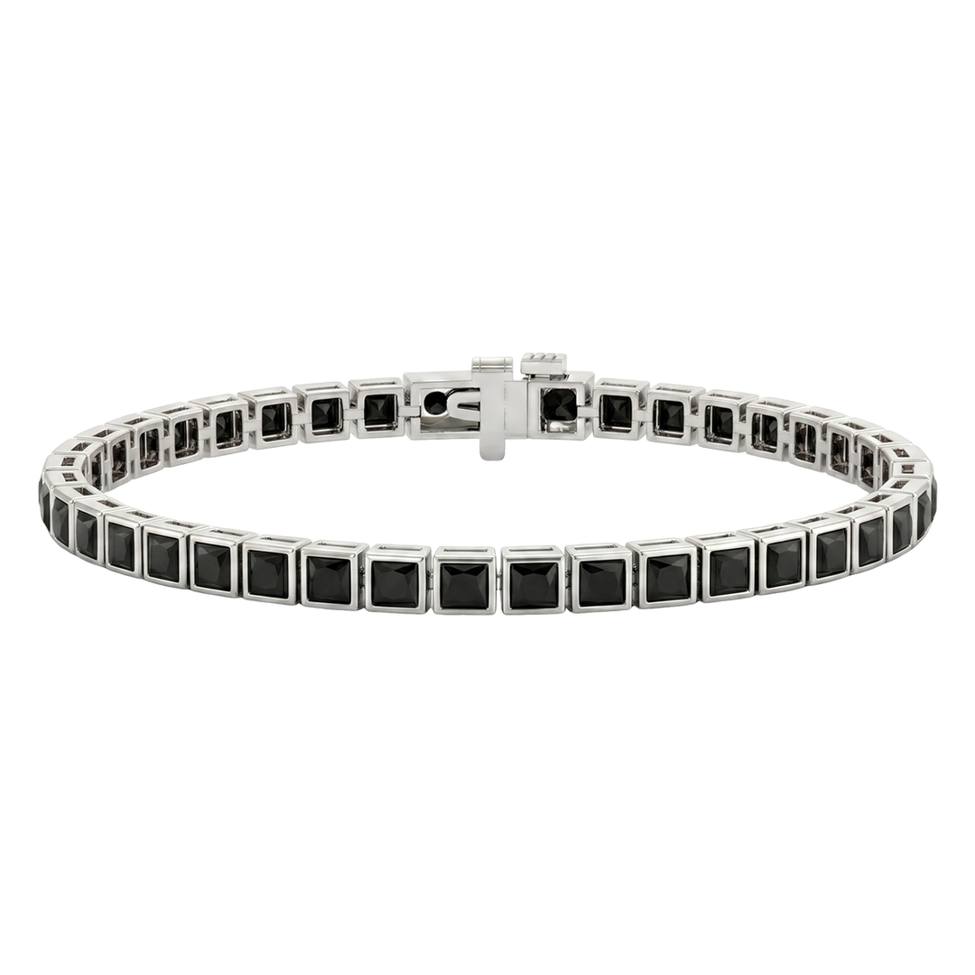 Bezel Set Princess Cut Natural Black Diamond Tennis Bracelet WG