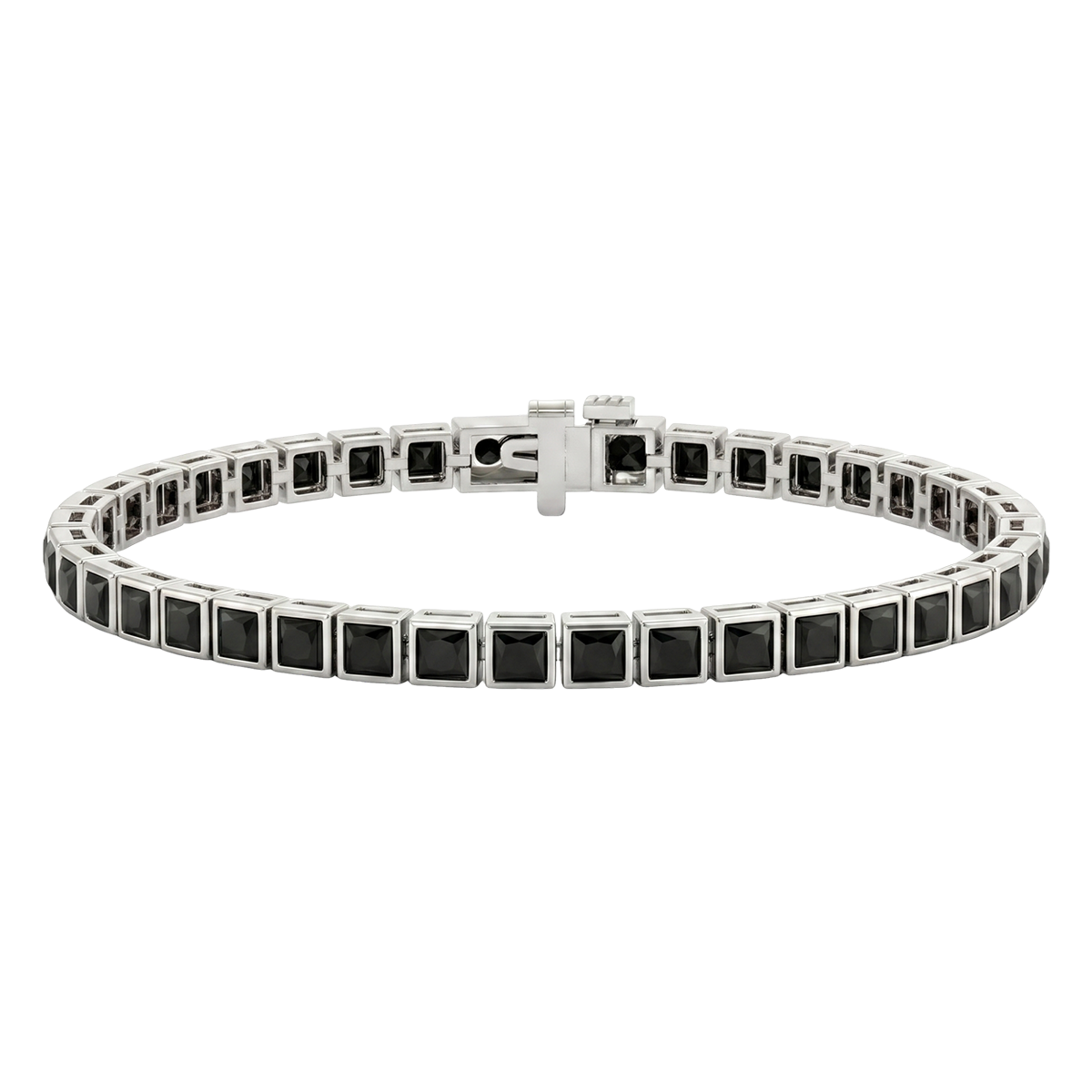 Bezel Set Princess Cut Natural Black Diamond Tennis Bracelet WG