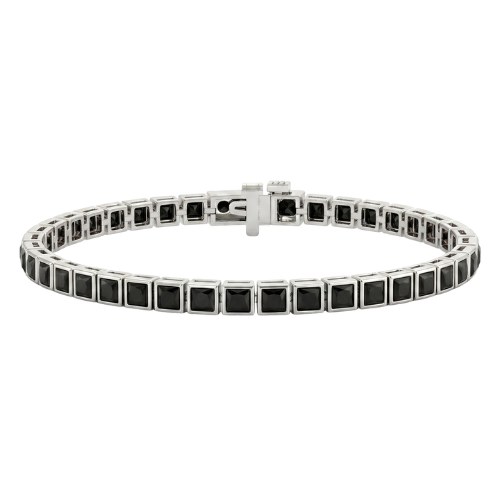 Bezel Set Princess Cut Natural Black Diamond Tennis Bracelet WG