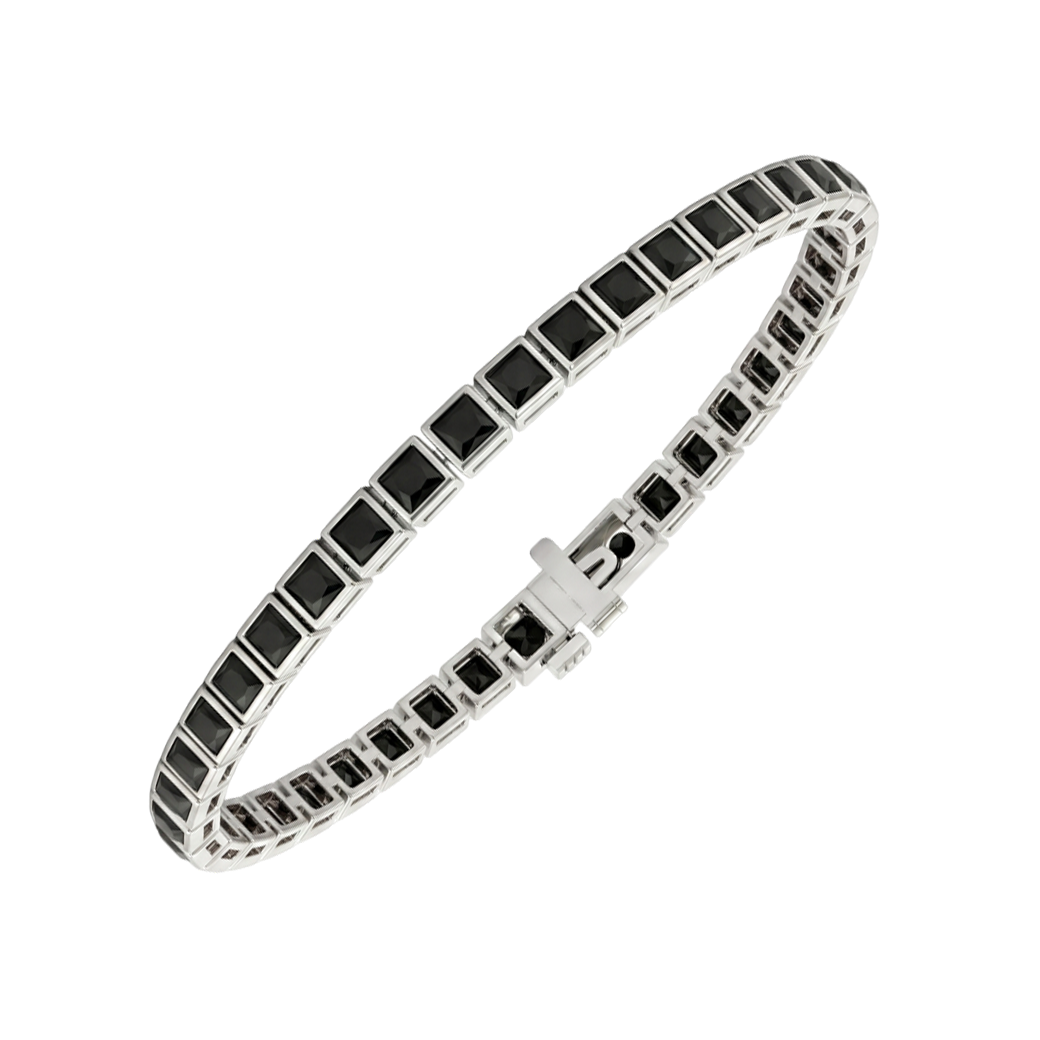 Bezel Set Princess Cut Natural Black Diamond Tennis Bracelet WG2