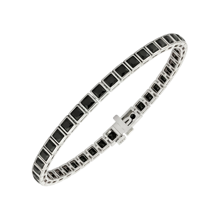 Bezel Set Princess Cut Natural Black Diamond Tennis Bracelet WG2