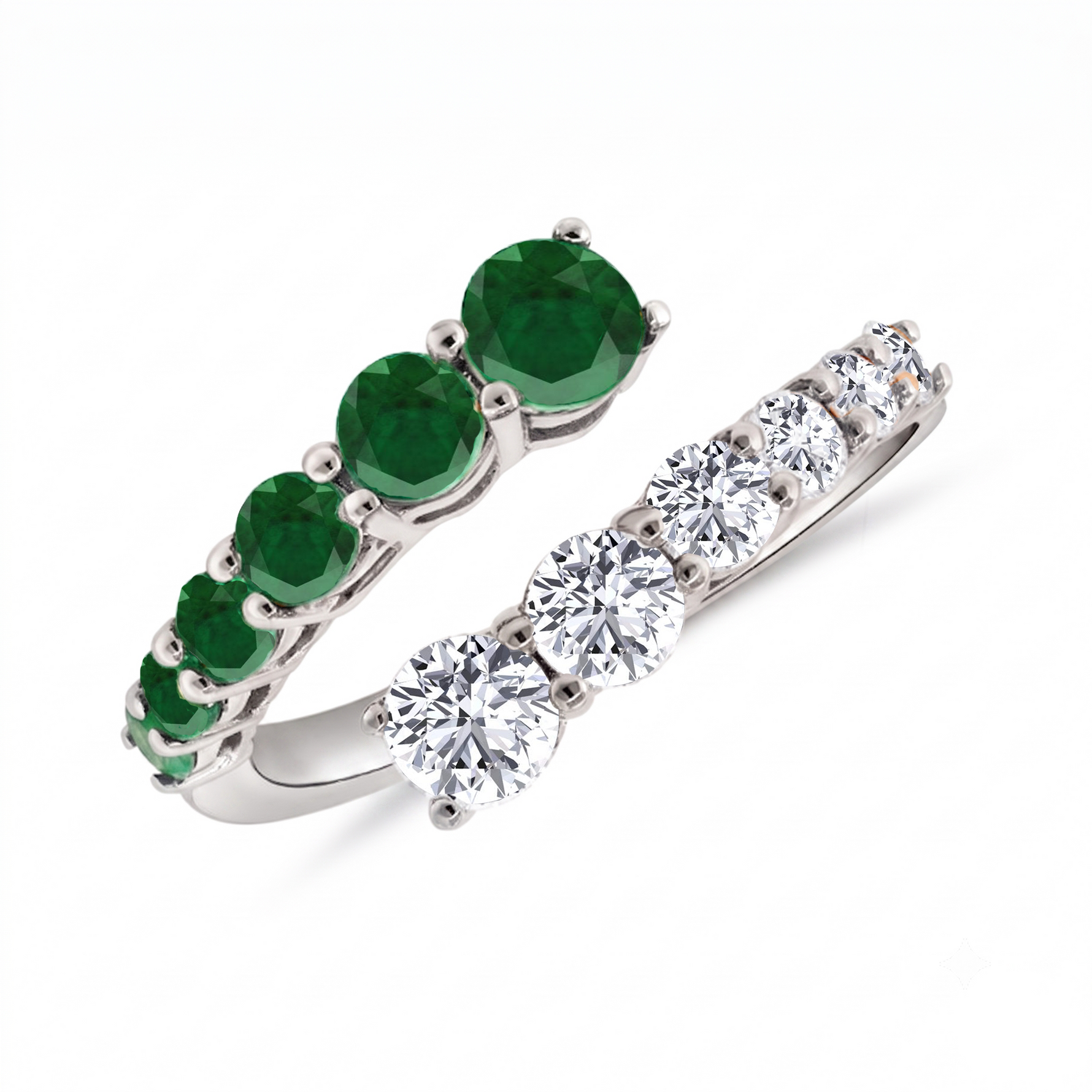 Round Cut Natural Green Emerald and Diamond Wrap Ring WG2