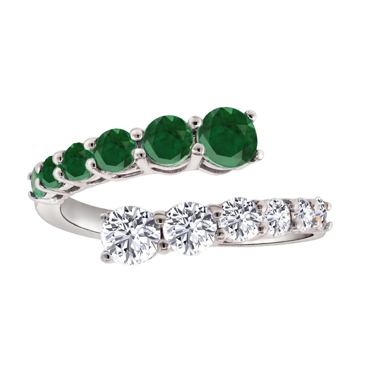 Round Cut Natural Green Emerald and Diamond Wrap Ring WG