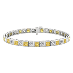 Bezel Set Princess Cut Natural Fancy Yellow & Natural Diamond Bracelet WG