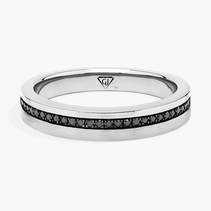 Men's Black Natural Diamond Pavé Edge Wedding Ring WG