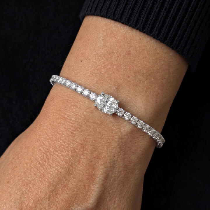 7CT T.W Oval Cut Center Stone Natural Diamond Tennis Bracelet 14K Solid Gold