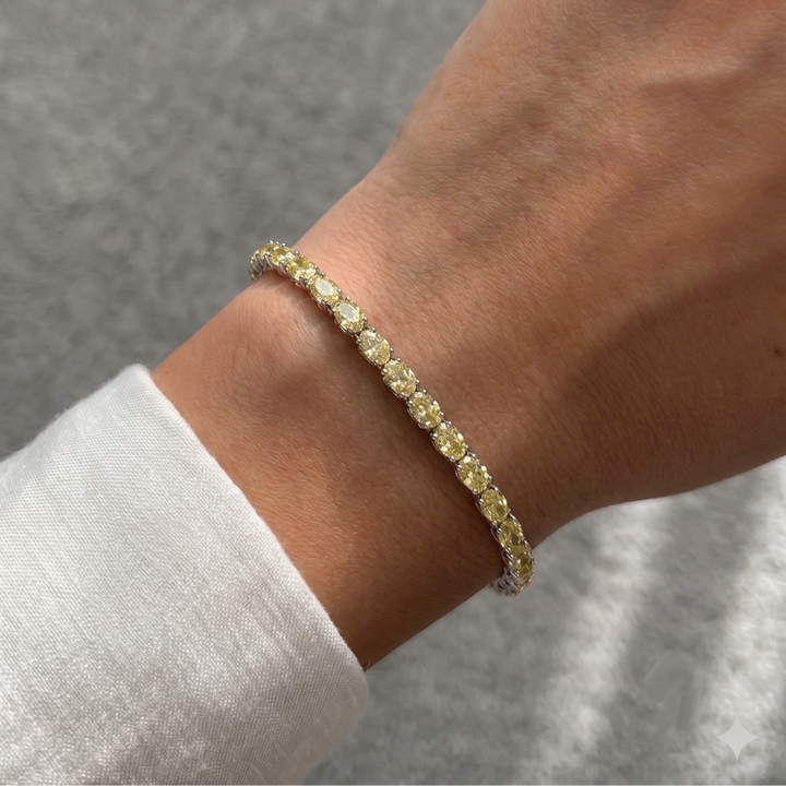10CT East to West Oval Shape Natural Fancy Yellow Diamond Tennis Bracelet