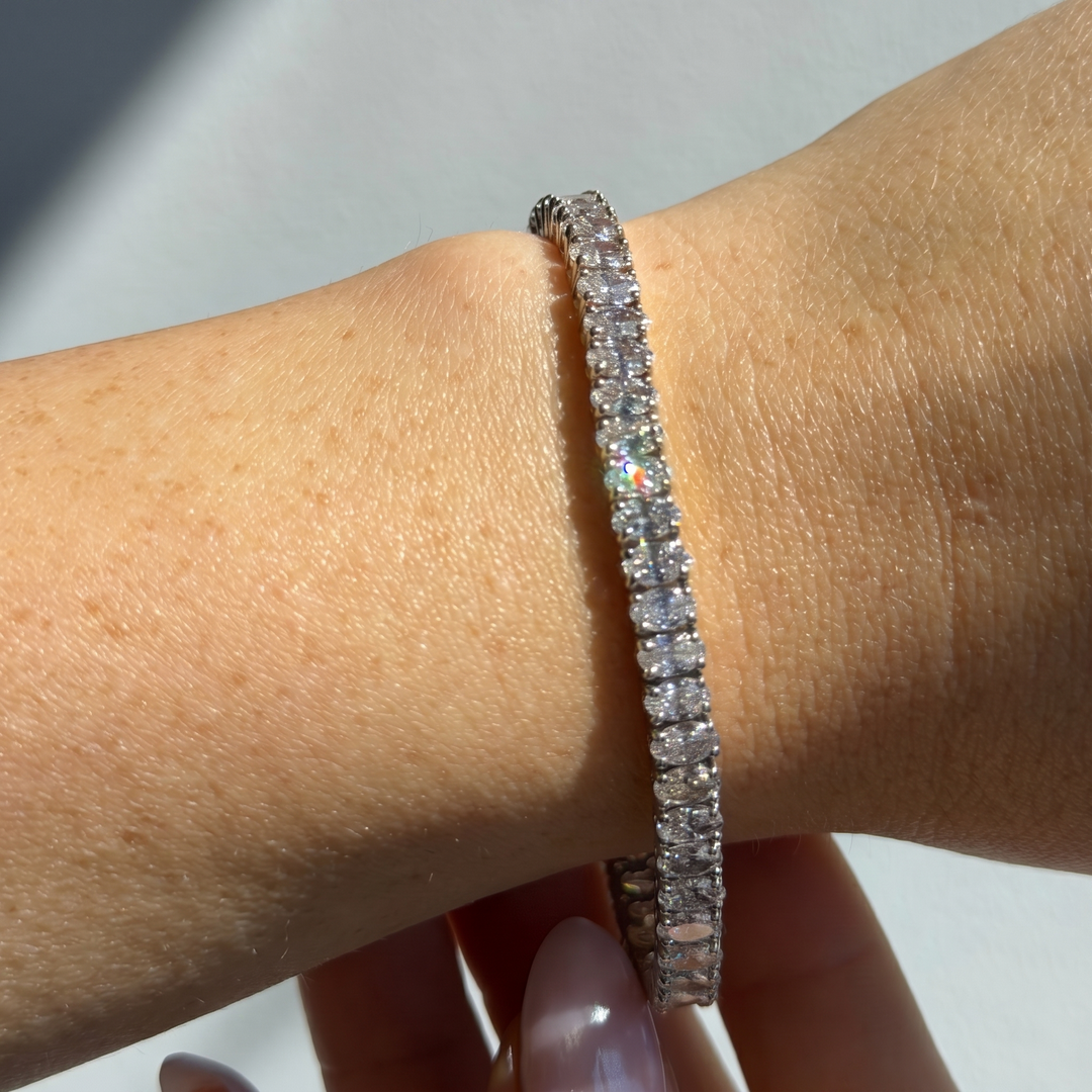 4 Prong Oval Shape Natural Diamond Tennis Bracelet 14K Solid Gold
