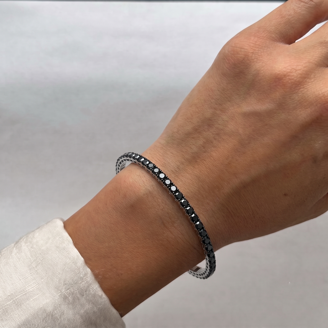 Flexible Natural Black Diamond Bangle in 14K Solid Gold