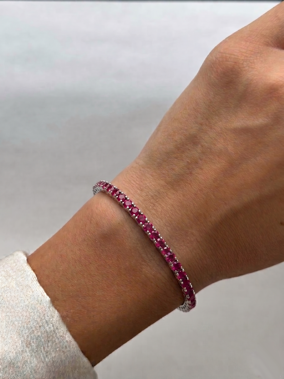 Natural Red Ruby Tennis Bracelet 18K Solid Gold