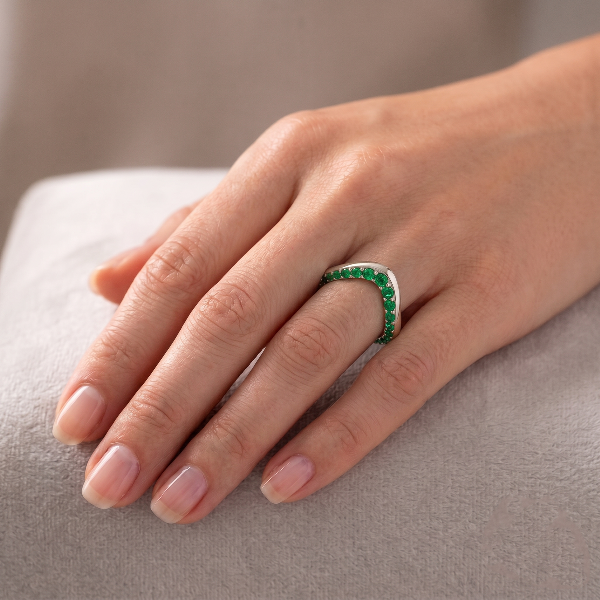 Natural Green Emerald Invisible Halo Eternity Band