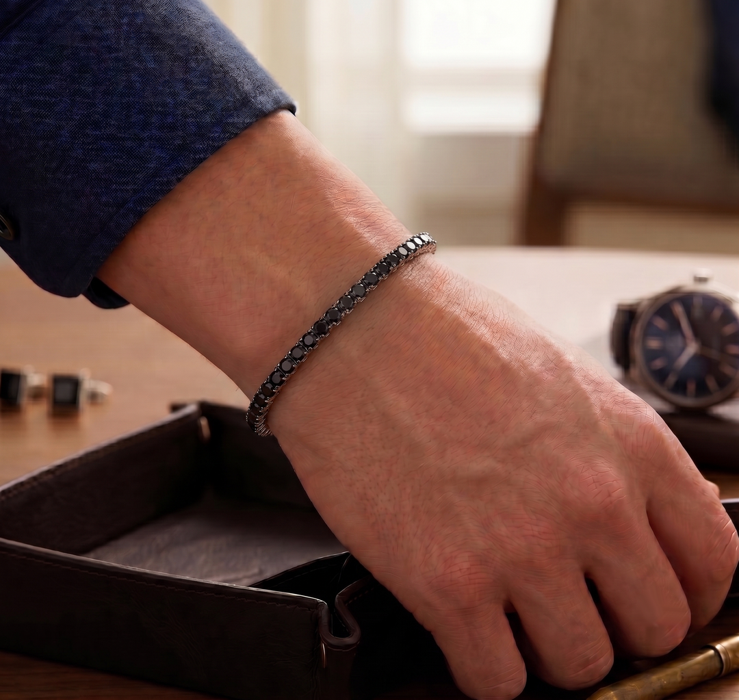 Men's Natural Black Diamond Tennis Bracelet in Platinum
