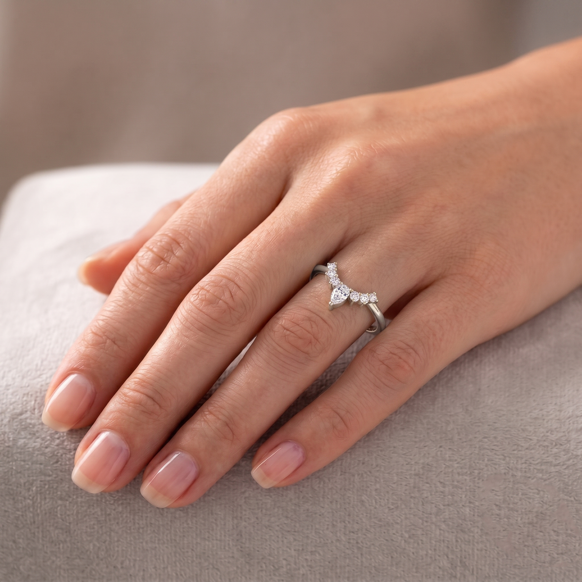 Pear Shape Natural Diamond Curved Tiara Engagement Ring