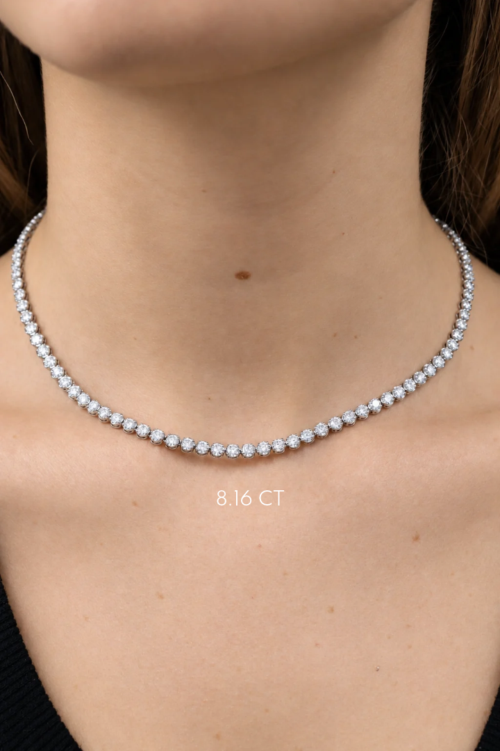 Crown Prong Natural Diamond Tennis Necklace ( Illusion Setting)
