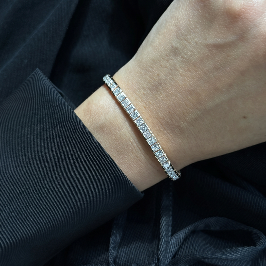 Princess Cut Natural Diamond Tennis Bracelet 14K Solid Gold