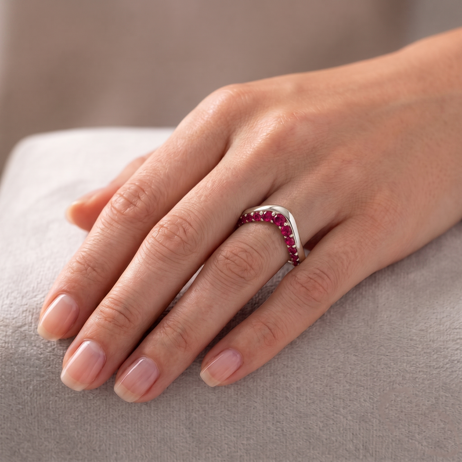 Natural Red Ruby Invisible Halo Eternity Band