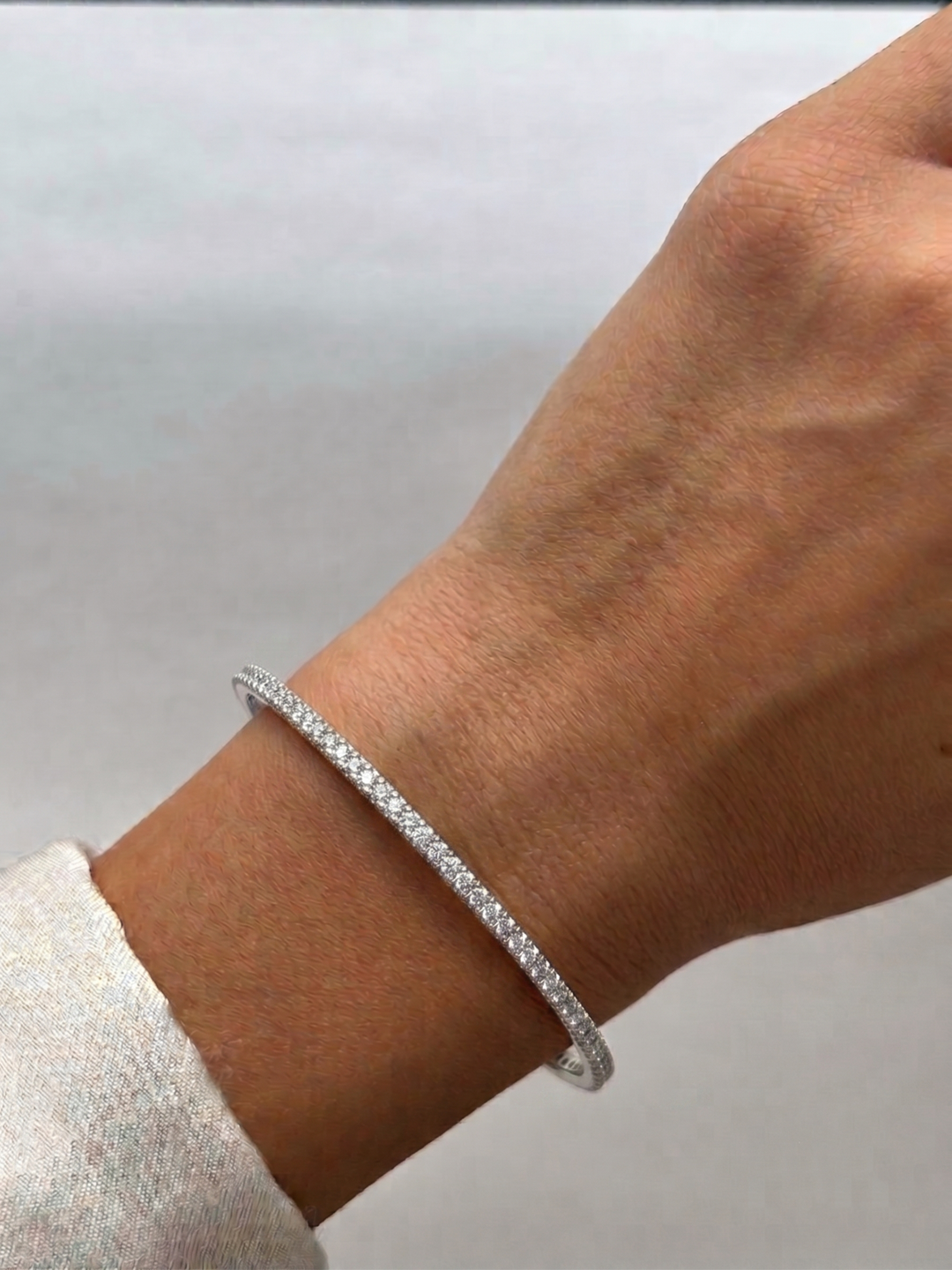 Round Cut Natural Diamond Bangle 14K Solid Gold