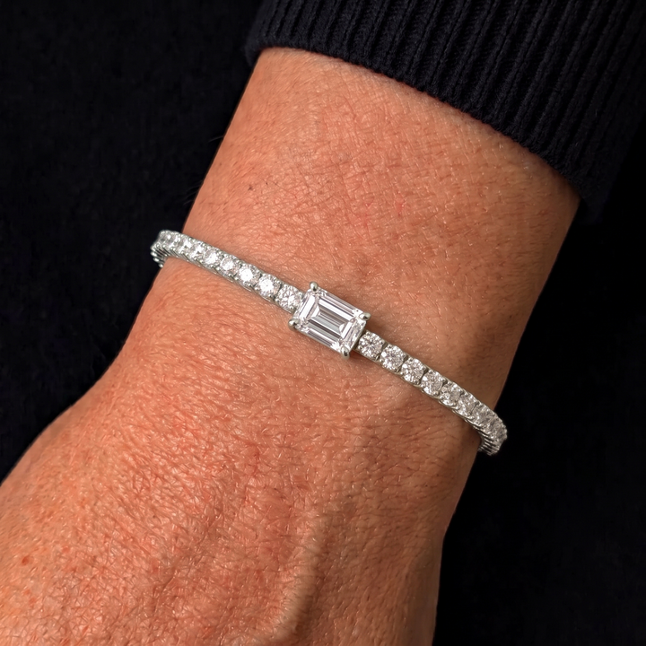 7 CT T.W Emerald Cut Single Stone Natural Diamond Tennis Bracelet 14K Solid Gold