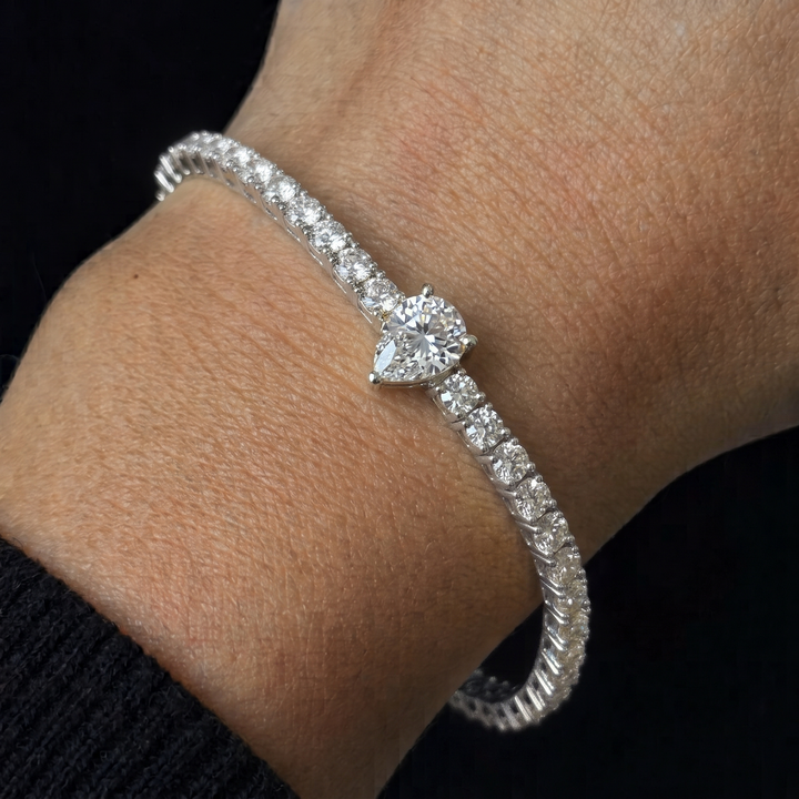 7CT T.W Pear Shape Center Stone Natural Diamond Tennis Bracelet 14K Solid Gold