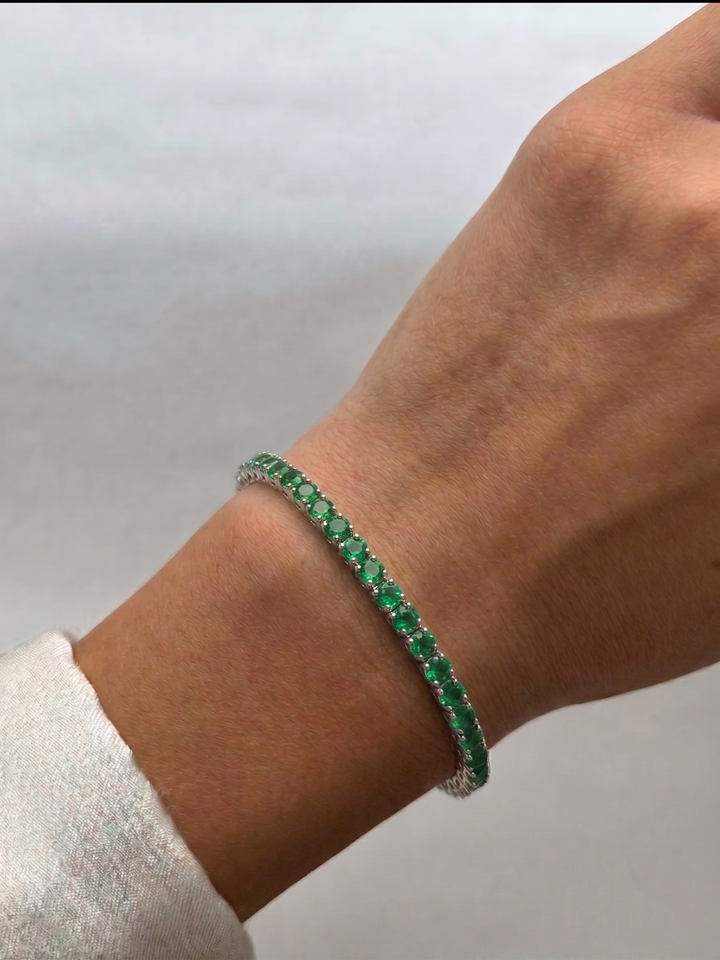 Natural Green Emerald Tennis Bracelet 18K Solid Gold