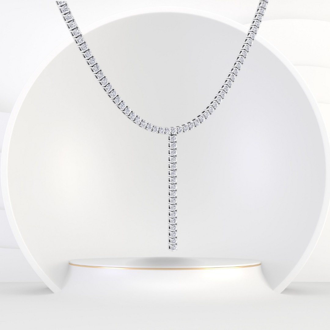 4 Prong Natural Diamond Y Drop Tennis Necklace 