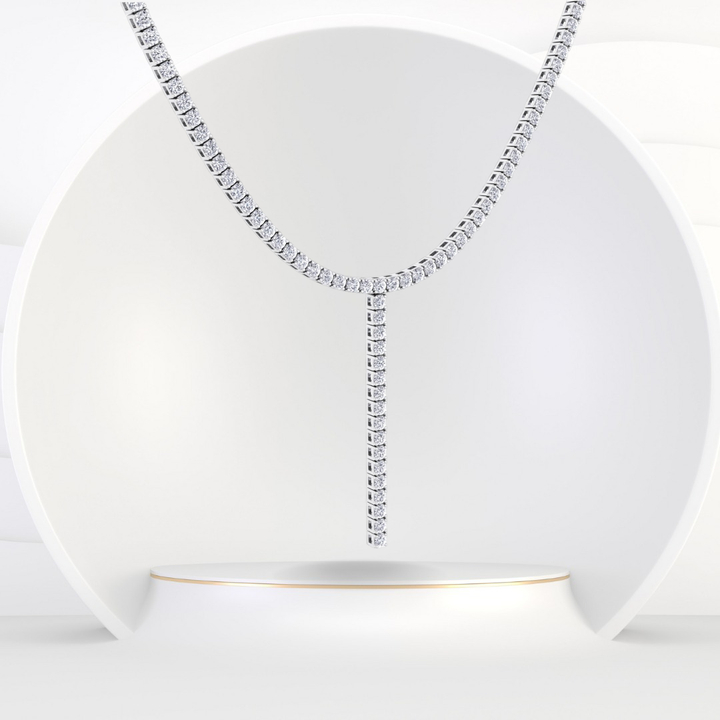 4 Prong Natural Diamond Y Drop Tennis Necklace 