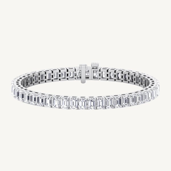 Emerald Cut Natural Diamond Tennis Bracelet 14K Solid Gold