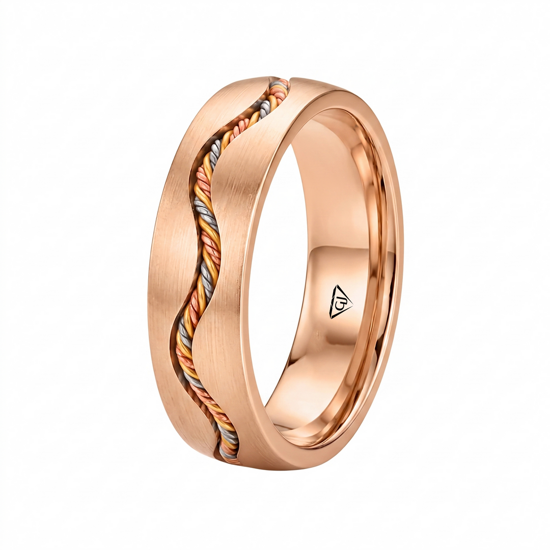 Braided Rope Tri-Color Inset Men's Solid Gold Band