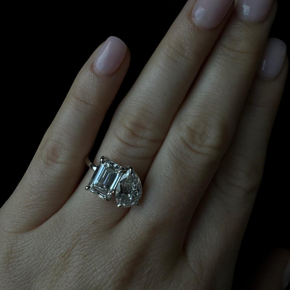 Toi et Moi Pear & Emerald Cut Natural Diamond Engagement Ring