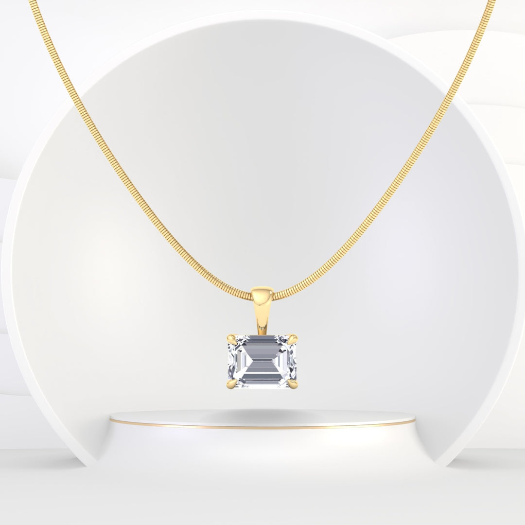 Emerald-Cut-Natural Diamond Necklace Pendant on Luxe Omega Chain